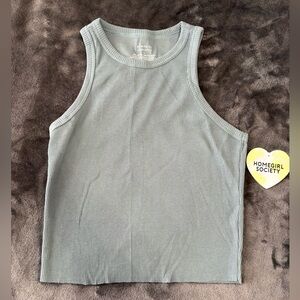 Blue Ribbed Crop Tank